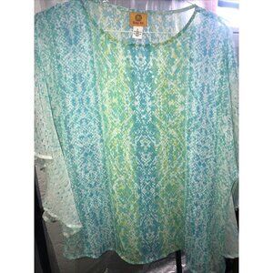 Ruby Rd.  Semi Sheer Beaded Top Shirt Blouse Size Large